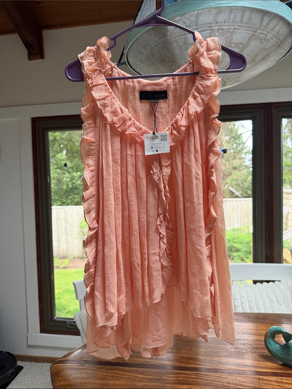 Zara Peach Ruffle Pleated Sleeveless tank